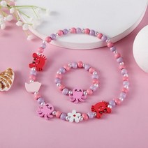 패턴 매력 목걸이 팔찌 세트 2 개 어린이 천연 나무 구슬 장난감 소녀 생일 쥬얼리, X00224-32435273