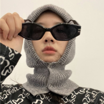 5 Color 겨울 여성 투버튼 니트 후드 넥워머 바라클라바 모자, 그레이