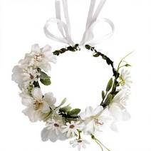 649D Boho 시뮬레이션 흰 꽃 머리띠 화환 라인석 진주 보석 크라운 조절 가능한 리본 신부 결혼식 파티