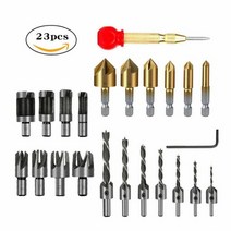 리머 23Pcs Woodworking Chamfer Drilling Tool Countersink Bits Wood Plug Cutter And Automatic Center, 01 23Pcs (1Set)