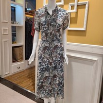 BCBG비씨비지여름신상품여름에뜨로문양허리스트링반팔시폰롱원피스