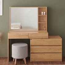 그린우드 시에라 1000 확장형 콘솔 서랍장 화장대 거울포함, 수납 베이지, 시에라 오크