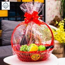 과일 바구니 넝쿨 명절 선물용 포장, 플라스틱과일바구니(레드+하트봉지)