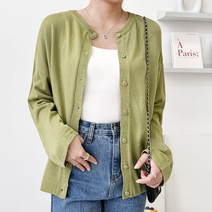 국내산 여자 니트 라운드 단추 가디건 루즈핏 올리브색