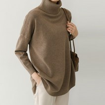 가을 겨울 데일리 빅사이즈 포근한 목폴라 터틀넥 미시룩 엄마옷 루즈핏 롱 니트 티셔츠