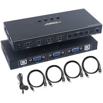 KVM 스위치 VGA 4 포트 USB 2.0 셀렉터 지원 1920 x 1080@60Hz 4대의 컴퓨터 공유 키보드 마우스 장치 4개 및 모니터 1개 오디오 기능 포함
