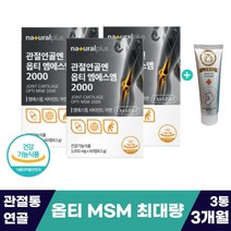 무릎 구부릴때 통증 다리 허리 손가락 손목 테니스 엘보 아플때 관절 케어 옵티 엠에스엠 opti MSM 2000 최대함량 뼈 건강 해조 칼슘 NAG N-앤 아세틸 글루코사민 영양제, 3박스(3개월)