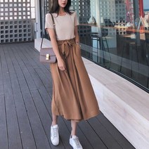 허리 밴딩 롱바지 와이드 팬츠 반팔 티셔츠 세트 봄나들이복장 데이트패션 캐주얼데일리패션