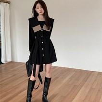 캐주얼 배색 케이프 미니 정장 원피스