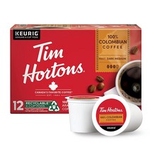 Tim Hortons 100% 콜롬비아 미디엄 다크 로스트 커피 1인용 K-Cup 포드 큐리그 브루어와 호환 12개입 K-Cups 레드, 12 Count (Pack of 1), Colombian