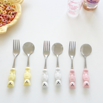 빈티지 곰돌이 커트러리 스푼 포크 시리얼 요거트 요플레 홈카페 파스텔 숟가락 3color, 스푼 (낱개), 화이트