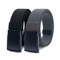 107591 WYuZe 나일론 탄성 스트레치 벨트2 팩 남성 캐주얼 골프 군사 금속 버클, 블랙+다크 그레이, 34인치까지 맞는 바지