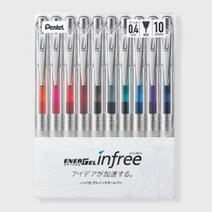 Pentel 에너겔 인프리 볼펜 10색 세트, 인프리 BLN74TL-10 0.4mm 10색 세트