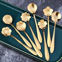 진스온 양식 커트러리 아이스크림 과일 꿀용 꽃 디저트 스푼 스테인레스 스틸 커피 금 작은 티스푼 창의적인 벚꽃 개, 1.8pcs Gold