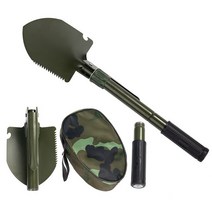 야전삽 캠핑삽 휴대용삽야전삽 Military Shovel Portable Folding Mini Emergency Survival Compass Spade, 02 Green Zippered Pouch