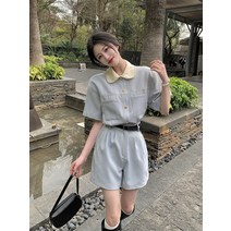 정비공 세미오버핏 스퀘어넥 오버롤 레트로 멜빵작업복 쉬즈미스 점프 수트 작업복 감성 촬영 여성