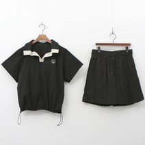 카라배색 밑단스트링 나일론 반바지 아노락세트 여름츄리닝 원마일웨어