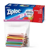 Ziploc 쿼트 다목적 슬라이더 지퍼백 42개 내구성 파워 실드 기술, 42 Count