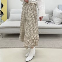 [제이앤로제] 도로시 체크 스커트 (봄 여름 가을 겨울 맥시 롱 랩 언발 란스 언밸런스 유니크 아코디언 주름 레이어드 A라인 플레어 훌 하객 룩)