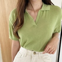 토마토팩토리 여성용 그린빈 카라 반팔 여름 니트(10color)