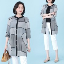 애비뉴투지 엄마옷 블럭 헨리넥 칠부소매 여성 여름 남방 하프 자켓 J06124 50대 60대 중년여성의류