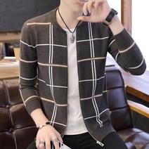 봄가을 얇은 니트 아우터 남성 봄가을 체크니트자켓