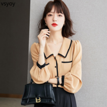 vsyoy 쇼핑몰 카운터 봄 2023 조커 재킷 셔츠 부드러운 바람 긴 소매 쉬폰 셔츠 여성용 조수