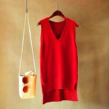 손뜨개조끼 오버핏 롱 크롭 니트조끼 여성의 v-목 니트 조끼 패션 다목적 중간 및 긴 핑크 스웨터