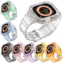 수나르 애플워치 울트라 49mm 전용 호환 파스텔 투명 범퍼 일체형 스트랩 밴드 시계줄, 선택완료, 애플워치 49mm/saw1029 그린