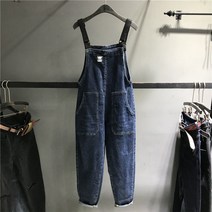 데님 멜빵 오메가 빅 사이즈 빅 포켓 폭 점프수트 데님오버롤 캐주얼 점프슈트 면와이드팬츠