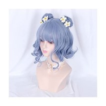 Short Cosplay Wigs With Fringe Wavy Wig Daily Party Gift For Women Girls (Blue), Blue
