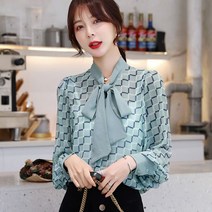 여성 리본 프린트 쉬폰 가을 블라우스 셔츠 남방 빅사이즈 JL31