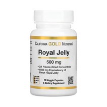 캘리포니아골드뉴트리션 로얄 젤리 농축 및 동결 건조 500 mg 30 식물성 캡슐, 30개, 1팩