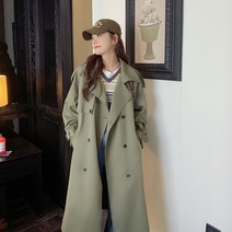 ANYOU 여성 루즈핏 더블버튼 롱 트렌치 코트 빅사이즈