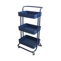 3단 컬러 이동식 트롤리 선반 수납장 바퀴 미용실 틈새 슬림 트레이 무빙 카트 세탁실, 네이비