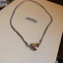 DFMEI 자석 하트 3단 목걸이 쇄골 체인 여
