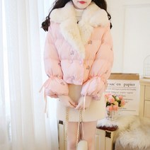 여자 퍼 카라 더블 버튼 플라워 패턴 귀여운 숏 패딩 자켓 중학생 고등학생 10대 20대