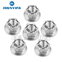 Wanyifa 티타늄 너트 M6M8M10M12M14M16 Torx 플랜지 육각 너트 오토바이 리어 액슬 6pcs, M12 1.5Pitch+Titanium