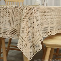 후아나야 레이스 테이블보 빈티지 베이지 식탁보, 6인용(150x220cm)