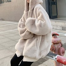 [모노위크] [리얼내일도착] 래빗 보들보들 오버핏 밍크 퍼 후드집업 점퍼 자켓