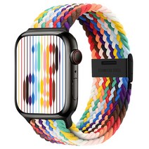 iSerise 애플워치 호환 나일론 블랙 스틸버클 캐주얼 워치밴드 스트랩, 6-레인보우