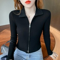 짧은 니트 스웨터 더블 지퍼 카디건 골지 집업 니트 가디건