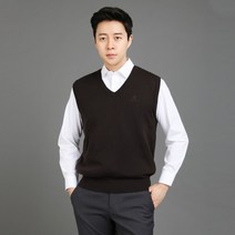 [파파브로] 남성 간절기 베이직 편안한 브이넥 니트 조끼 DO-VEW-V-브라운