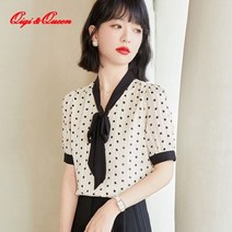땡땡이 도트 블라우스 셔츠 쉬폰 여성 심플 반팔 캐주얼 루즈핏