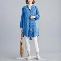 F61065 V 자수라인 해지 연청남방 데님셔츠 데님남방 해지청블라우스 397EA