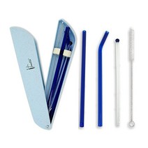 Ipretti 재사용 가능한 유리 음료 빨대 여행용 케이스 포장 사이즈 203cm x 8mm 스무디 밀크 쉐이크 주스 차용 식품 등급 (옐로우), Blue