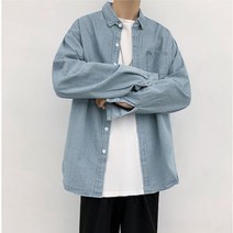 남자 데님셔츠 오버핏 청남방 2color 연청 진청 / 남녀공용 오버핏 데님셔츠 청남방 롱셔츠 (웨일썸)