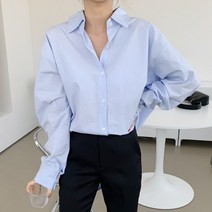 여성 커리어우먼 루즈핏 오피스룩 솔리드 카라 셔츠