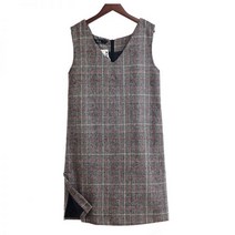 가을 겨울 체크 민소매 모직 원피스 조끼 스커트 중간길이