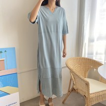 (몬스비) 여름 브이넥 스카시 찰랑 니트 롱 원피스 4color 시원한 소재 임산부